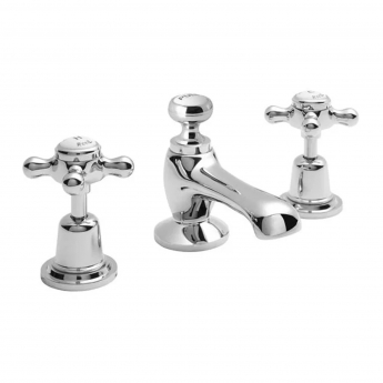 Hudson Reed Topaz Dome 3-Hole Basin Mixer Tap Deck Mounted with Pop Up Waste - Chrome
