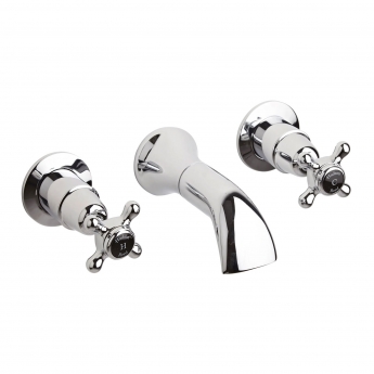 Hudson Reed Black Topaz Wall Mounted Crosshead 3-Hole Basin Mixer Tap - Chrome