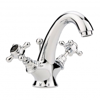 Hudson Reed Topaz Black Crosshead Mono Basin Mixer Tap Hexagonal Collar with Waste - Chrome