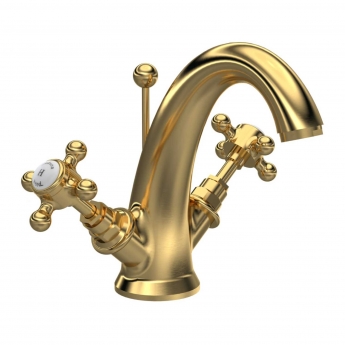 Hudson Reed Topaz Hexagonal Collar Mono Basin Mixer Tap with Pop Up Waste - Brushed Brass