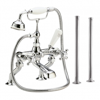 thumbnail image 2 of Traditional Chrome Bath Shower Mixer Tap – Cross Head Handles, Large Handset, Belmont Range 2 of 5