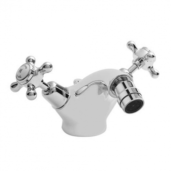 Hudson Reed Topaz Dome Collar Bidet Mixer Tap with Waste Crosshead Handle - White/Chrome