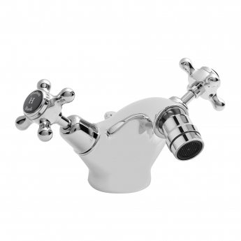 Hudson Reed Topaz Dome Collar Bidet Mixer Tap with Waste Crosshead Handle - Black/Chrome