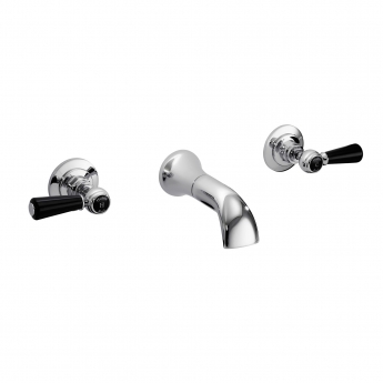 Hudson Reed Black Topaz Wall Mounted Lever 3-Hole Basin Mixer Tap - Chrome