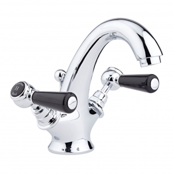 Hudson Reed Topaz Black Lever Mono Basin Mixer Tap Hexagonal Collar with Waste - Chrome