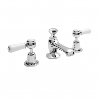 Hudson Reed Topaz Lever 3-Hole Basin Mixer Tap Deck Mounted with Pop Up Waste - Chrome