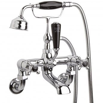 Hudson Reed Topaz Dome Crosshead Bath Shower Mixer Tap Wall Mounted - Black Indices
