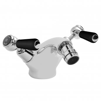 Hudson Reed Topaz Dome Collar Bidet Mixer Tap with Waste Lever Handle - Black/Chrome