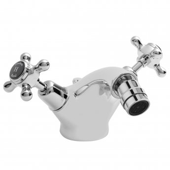 Hudson Reed Topaz Dome Collar Bidet Mixer Tap with Waste Crosshead Handle - Black/Chrome