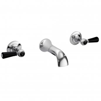 Hudson Reed Black Topaz Wall Mounted Lever 3-Hole Basin Mixer Tap - Chrome