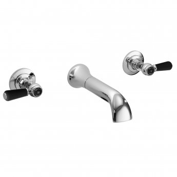 Hudson Reed Black Topaz Lever 3-Hole Basin Mixer Tap Wall Mounted - Chrome
