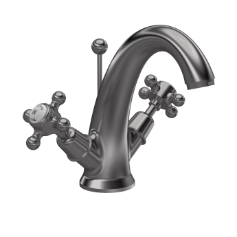 Hudson Reed Topaz Dome Mono Basin Mixer Tap Dual Handle with Pop Up Waste - Brushed Pewter | Product Image