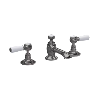 Hudson Reed Topaz 3 Hole Dual Lever Basin Mixer Tap with Pop Up Waste - Brushed Pewter | Product Image