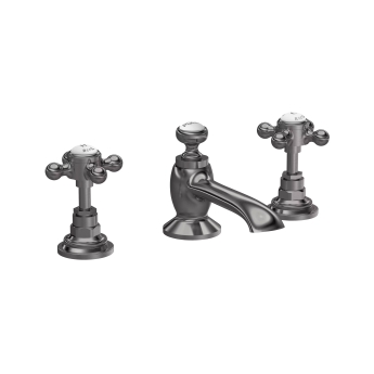 Hudson Reed Topaz 3-Hole Basin Mixer Tap Deck Mounted with Pop Up Waste - Brushed Pewter | Product Image