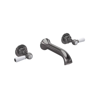 Hudson Reed Topaz 3 Hole Dual Lever Wall Mounted Bath Filler Tap - Brushed Pewter | Product Image