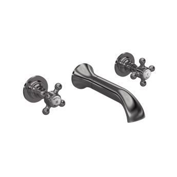 Hudson Reed White Topaz Crosshead 3-Hole Basin Mixer Tap Wall Mounted - Brushed Pewter | Product Image
