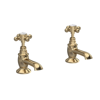Hudson Reed Topaz Hexagonal Crosshead Basin Taps Pair - Brushed Brass | Product Image