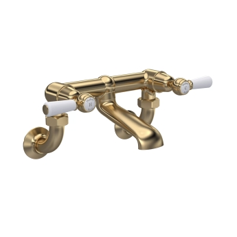 Hudson Reed White Topaz Wall Mounted Lever Bath Filler Tap - Brushed Brass | Product Image