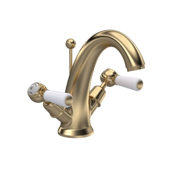 Hudson Reed Topaz Lever Mono Basin Mixer Tap Dual Handle with Pop Up Waste - Brushed Brass | Product Image