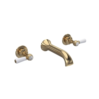 Hudson Reed Topaz 3 Hole Dual Lever Wall Mounted Bath Filler Tap - Brushed Brass | Product Image