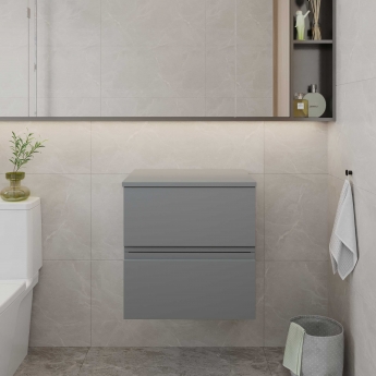 Hudson Reed Urban Wall Hung 2-Drawer Vanity Unit with Worktop 500mm Wide - Satin Grey