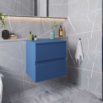 Hudson Reed Urban Wall Hung 2-Drawer Vanity Unit with Worktop 500mm Wide - Satin Blue