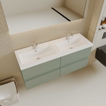 Hudson Reed Urban Wall Hung 4-Drawer Vanity Unit with Double Polymarble Basin 1200mm Wide - Satin Blue