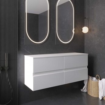 Hudson Reed Urban Wall Hung 4-Drawer Vanity Unit with Worktop 1200mm Wide - Satin White
