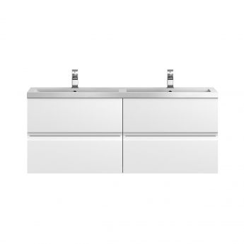 Hudson Reed Urban Wall Hung 4-Drawer Vanity Unit with Double Polymarble Basin 1200mm Wide - Satin White