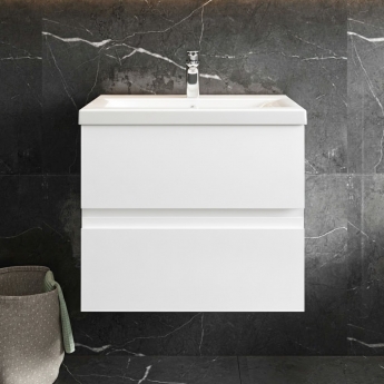 Hudson Reed Urban Wall Hung 2-Drawer Vanity Unit with Basin 3 Satin White - 600mm Wide