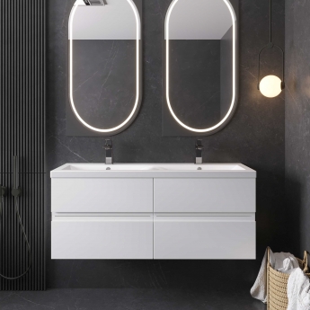 Hudson Reed Urban Wall Hung 4-Drawer Vanity Unit with Double Polymarble Basin 1200mm Wide - Satin White