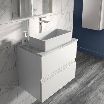 Hudson Reed Urban Wall Hung 2-Drawer Vanity Unit with Ballato Grey Worktop 800mm Wide - Satin White