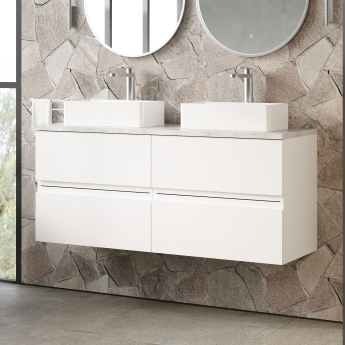 Hudson Reed Urban Wall Hung 4-Drawer Vanity Unit with Bellato Grey Worktop 1200mm Wide - Satin White | Product Image
