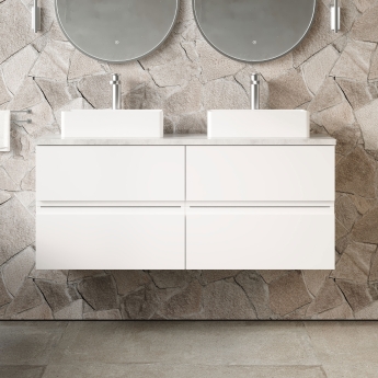 Hudson Reed Urban Wall Hung 4-Drawer Vanity Unit with Bellato Grey Worktop 1200mm Wide - Satin White | Product Image