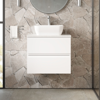 Hudson Reed Urban Wall Hung 2-Drawer Vanity Unit with Carrara Marble Worktop 600mm Wide - Satin White | Product Image
