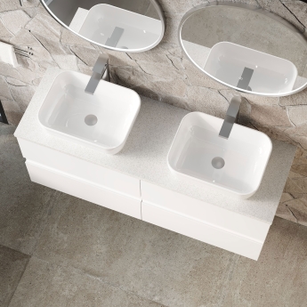 Hudson Reed Urban Wall Hung 4-Drawer Vanity Unit with Carrara Marble Worktop 1200mm Wide - Satin White | Product Image