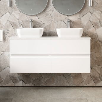 Hudson Reed Urban Wall Hung 4-Drawer Vanity Unit with Carrara Marble Worktop 1200mm Wide - Satin White | Product Image