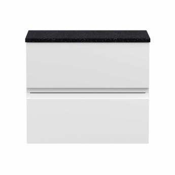 Hudson Reed Urban Wall Hung 2-Drawer Vanity Unit with Sparkling Black Worktop 600mm Wide - Satin White