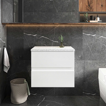 Hudson Reed Urban Wall Hung 2-Drawer Vanity Unit with Sparkling White Worktop 600mm Wide - Satin White
