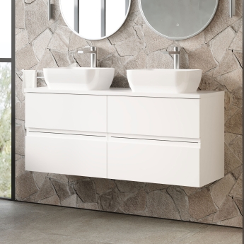 Hudson Reed Urban Wall Hung 4-Drawer Vanity Unit with Worktop 1200mm Wide - Satin White | Product Image