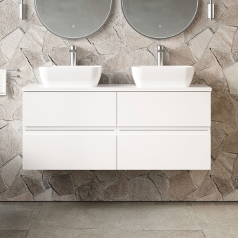 Hudson Reed Urban Wall Hung 4-Drawer Vanity Unit with Worktop 1200mm Wide - Satin White | Product Image