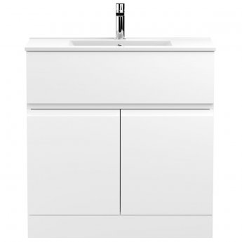 Hudson Reed Urban Floor Standing 2-Door Vanity Unit with Basin 2 Satin White - 800mm Wide