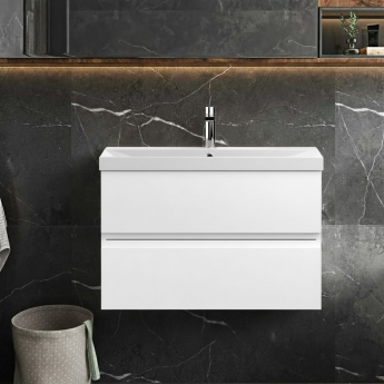 Hudson Reed Urban Wall Hung 2-Drawer Vanity Unit with Basin 3 Satin White - 800mm Wide | Product Image