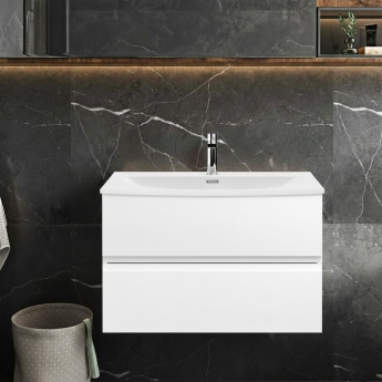 Hudson Reed Urban Wall Hung 2-Drawer Vanity Unit with Basin 4 Satin White - 800mm Wide