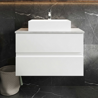Hudson Reed Urban Wall Hung 2-Drawer Vanity Unit with Ballato Grey Worktop 800mm Wide - Satin White