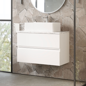 Hudson Reed Urban Wall Hung 2-Drawer Vanity Unit with Carrara Marble Worktop 800mm Wide - Satin White | Product Image