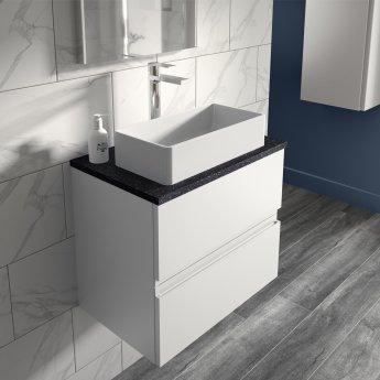 Hudson Reed Urban Wall Hung 2-Drawer Vanity Unit with Sparkling Black Worktop 800mm Wide - Satin White | Product Image