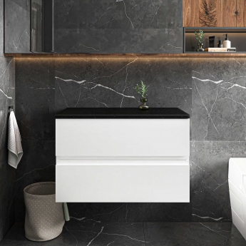 Hudson Reed Urban Wall Hung 2-Drawer Vanity Unit with Sparkling Black Worktop 800mm Wide - Satin White | Product Image