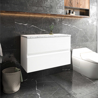 Hudson Reed Urban Wall Hung 2-Drawer Vanity Unit with Sparkling White Worktop 800mm Wide - Satin White