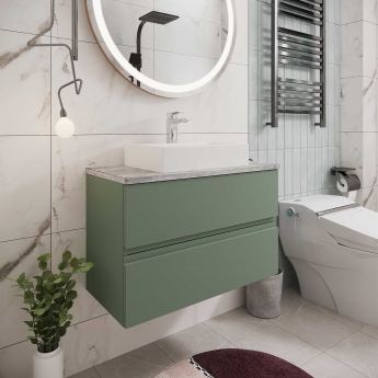 Hudson Reed Urban Wall Hung 2-Drawer Vanity Unit with Worktop 800mm Wide - Satin Green